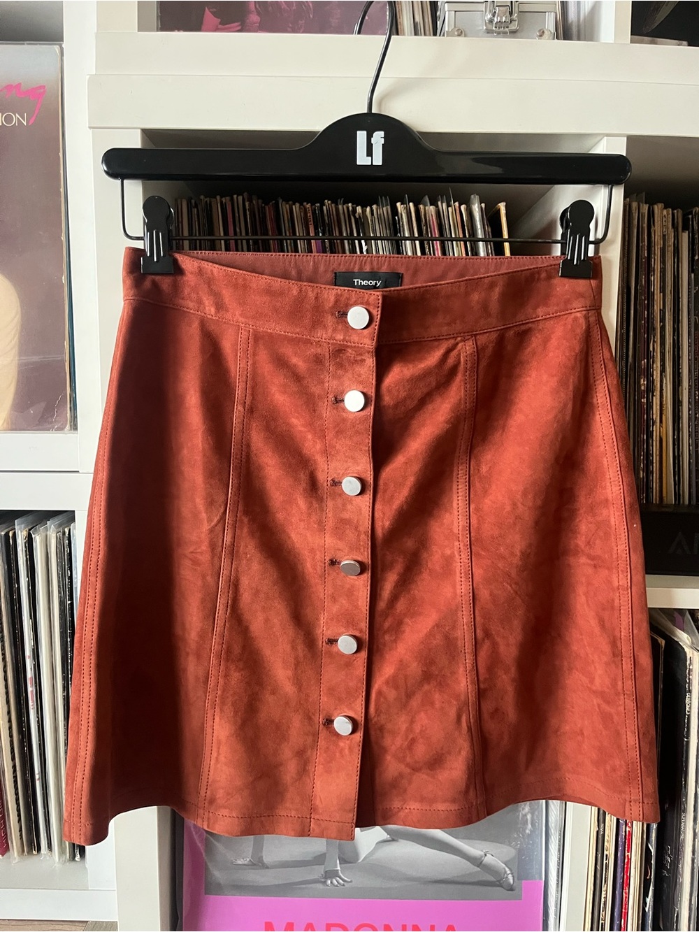 Theory Sinall Perfect Lamb Leather Mini Skirt size 2 rust brown/brick